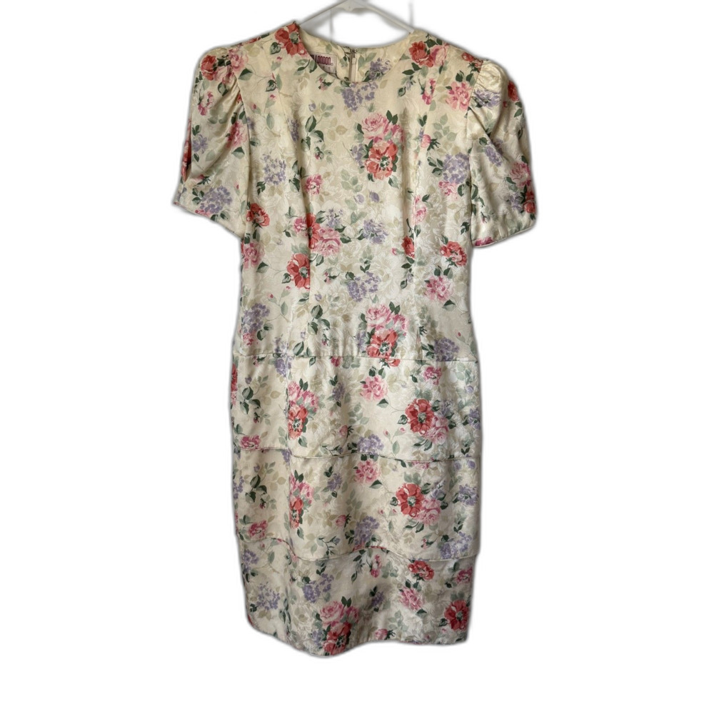 Vintage Maggy London Floral Silk Tiered Dress Women's 4